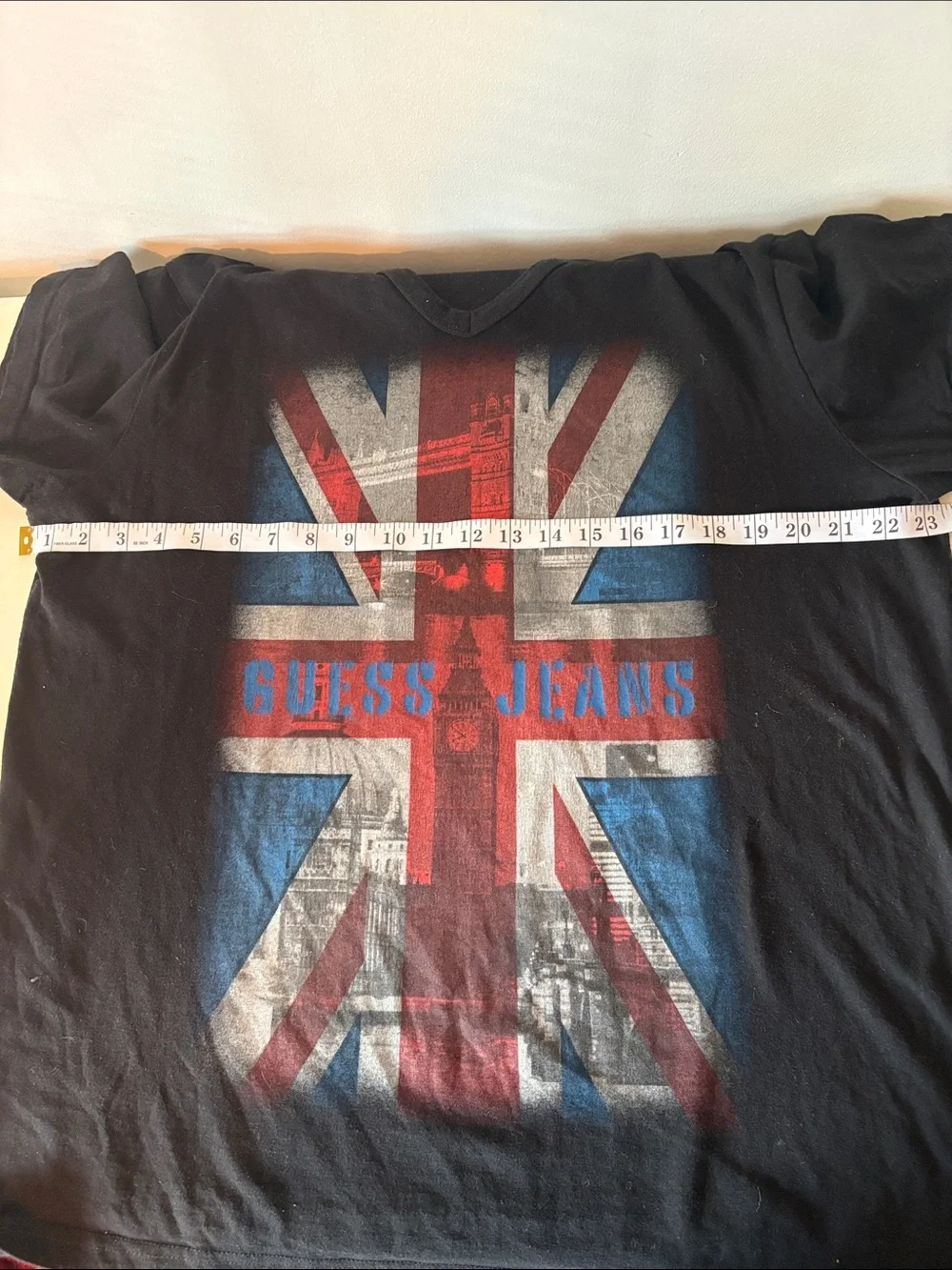 GUESS Black Tee with Red, White & Blue Union Jack Graphic - Picture 4 of 4